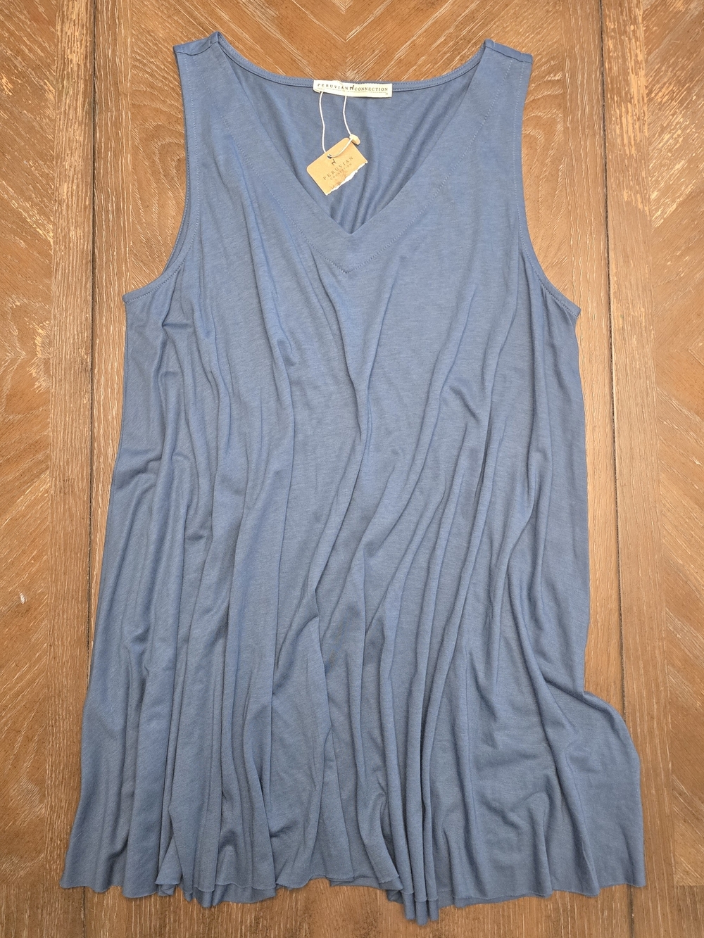 Peruvian Connection Soft Blue Sleeveless V-Neck Tunic